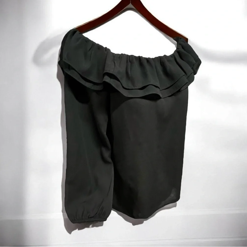 🌻J.Crew Mercantile Black Versatile Ruffle Blouse Womens Size Small